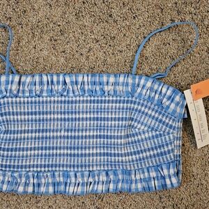 Colsie Blue and White Plaid Bralette